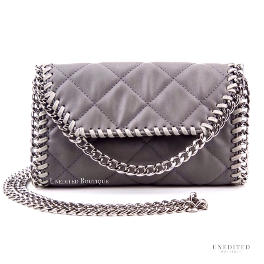 Woven Vegan Leather Chain Crossbody Handbag